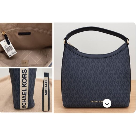 Michael Kors Jet NWT Large Tote Bag Navy Blue Logo Shoulder Handbag 11 X 15 X 5" - Picture 7 of 14